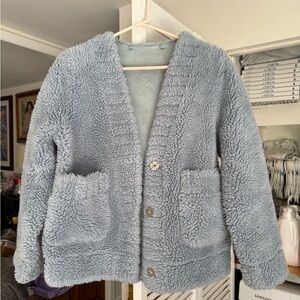 New! Women’s light blue button front Sherpa jacket coat suede lined